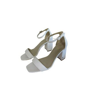 SAM EDELMAN White Leather 9 M Open Toe Ankle Strap Block Heels